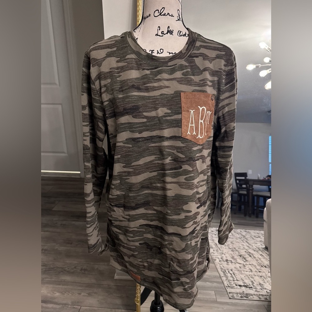 Camo Crewneck Sweater with Monogram Pocket